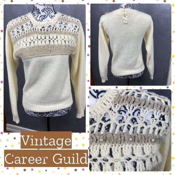 Vintage Retro Cream sweater with pearls. Soft - Picture 1 of 11